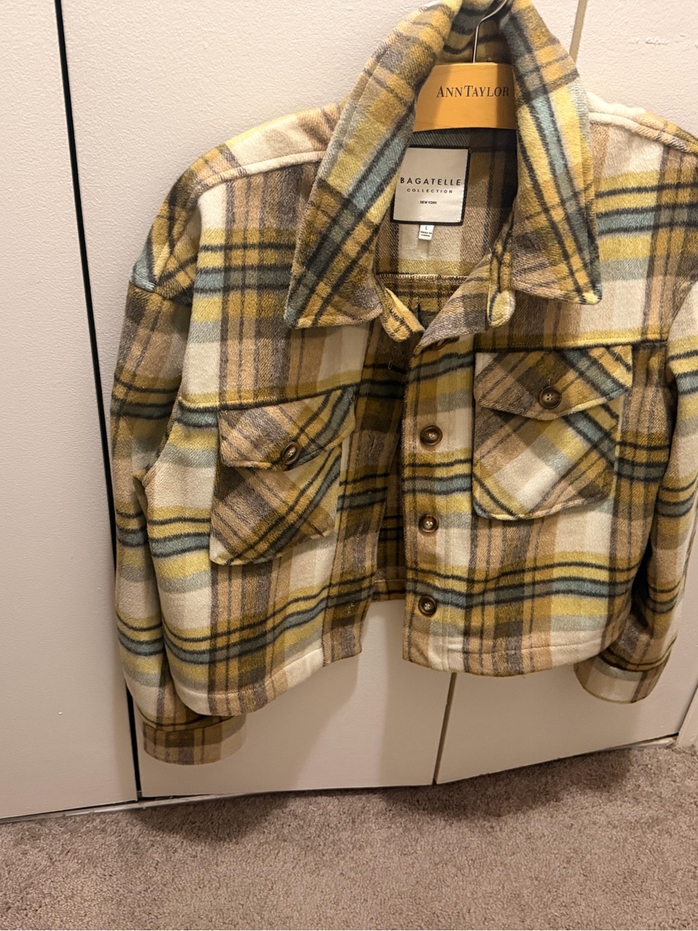 Bagatelle crop Plaid Button-Up Jacket in Yellow & Cream
